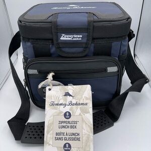 TOMMY BAHAMA Zipperless Lunch Cooler Shoulder Bag 9 Cans Navy Black Brand New